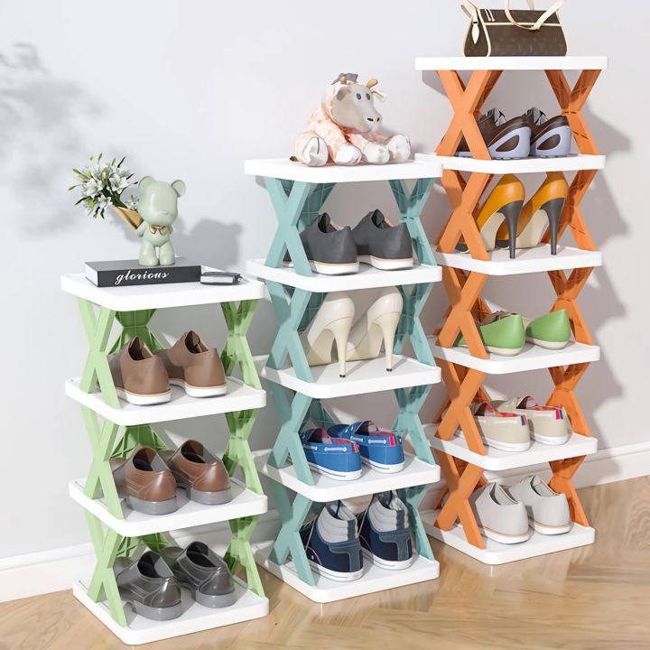 Multi-Layer Shoe Rack Storage Organizer, Foldable Shoe Rack Organizer, Narrow Shoe Rack, Small Vertical Shoe Stand, Space Saving DIY Shoe Storage Rack for Dorm, Entryway, Closet