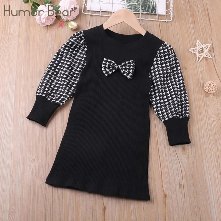 Humor Bear Autumn Children's Dresses Baby Girl Kid Clothes Plaid ing Dress for 2-6 Years