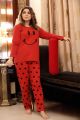 Red Smile tshirt with Dotted Style Pajama Full sleeves night suit for girls and women. 