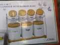 7PCS CERAMIC WOODEN AIR-TIGHT SPICES STORAGE SET WITH METAL STAND. 