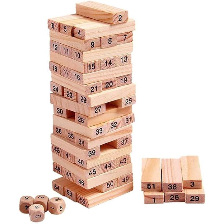 Wooden Stacking Toys Board Games Building Blocks for Kids Balancing Puzzles Toys Learning Educational Sorting Family Games- 54 Pieces with 4 Dices