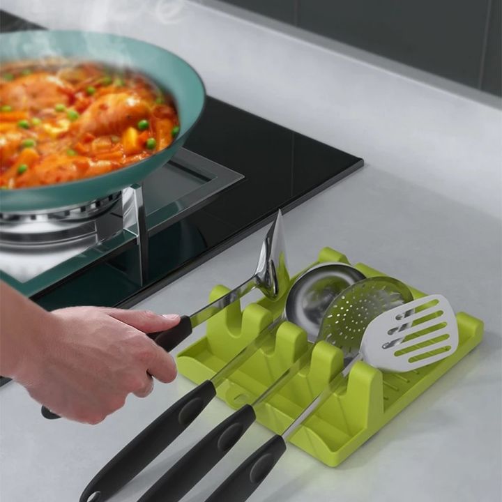 Non-Slip Spoon Rest Kitchen Utensil Holder with Hanging Hook, Drip-Free ...