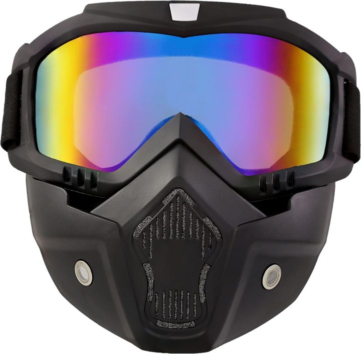 Goggle With Mask Riding Mask For Bikers Anti Scratch UV Protective Bike Face Mask For Men Detachable With Soft Foam Padded Face Cover Helmet Google Mask Off Road Dust Protection Mask