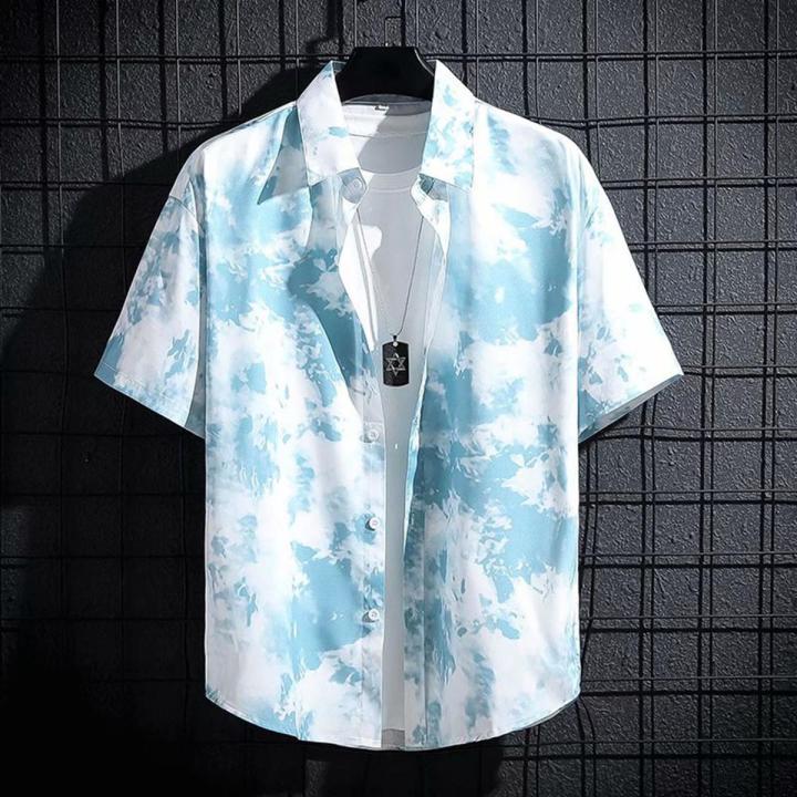 Yfashion%20Men%20Casual%20Shirts%20Summer%20Thin%20Tie%20Dye%20Printing%20Cardigan%20Top%20Lapel%20Short%20Sleeve%20Fashion%20Lover%20T-shirt%20color%20-%20Image%202