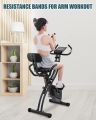 Folding Exercise Bikes  3-in-1 X-Bike Indoor Portable Exercise Bikes, Sturdy Foldable Stationary Bike with Automatic Springback Arm Resistance Band and Backrest, 10-Level Resistance for Men, Women and Seniors. 