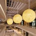 NAMUNY 2X White Bamboo, Rattan and Hemp Ball Chandelier Individual Creativity Spherical Rattan Nest Lampshade. 