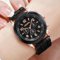 2PCs/Set Fashion Women Silicone Watch Black Pink Colors Quartz Watch Set. 