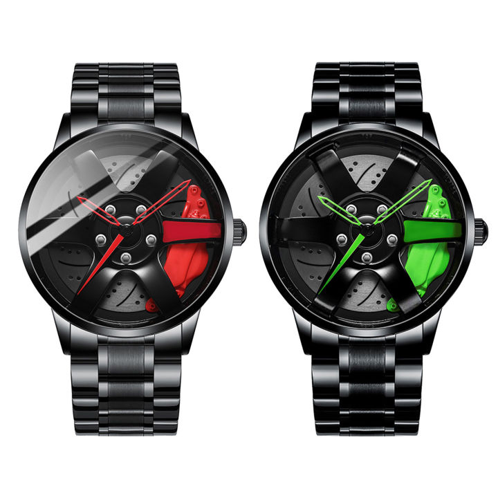 Men Waterproof Sports Car Wheel Hub Design Steel Band Quartz Watch Wristwatch
