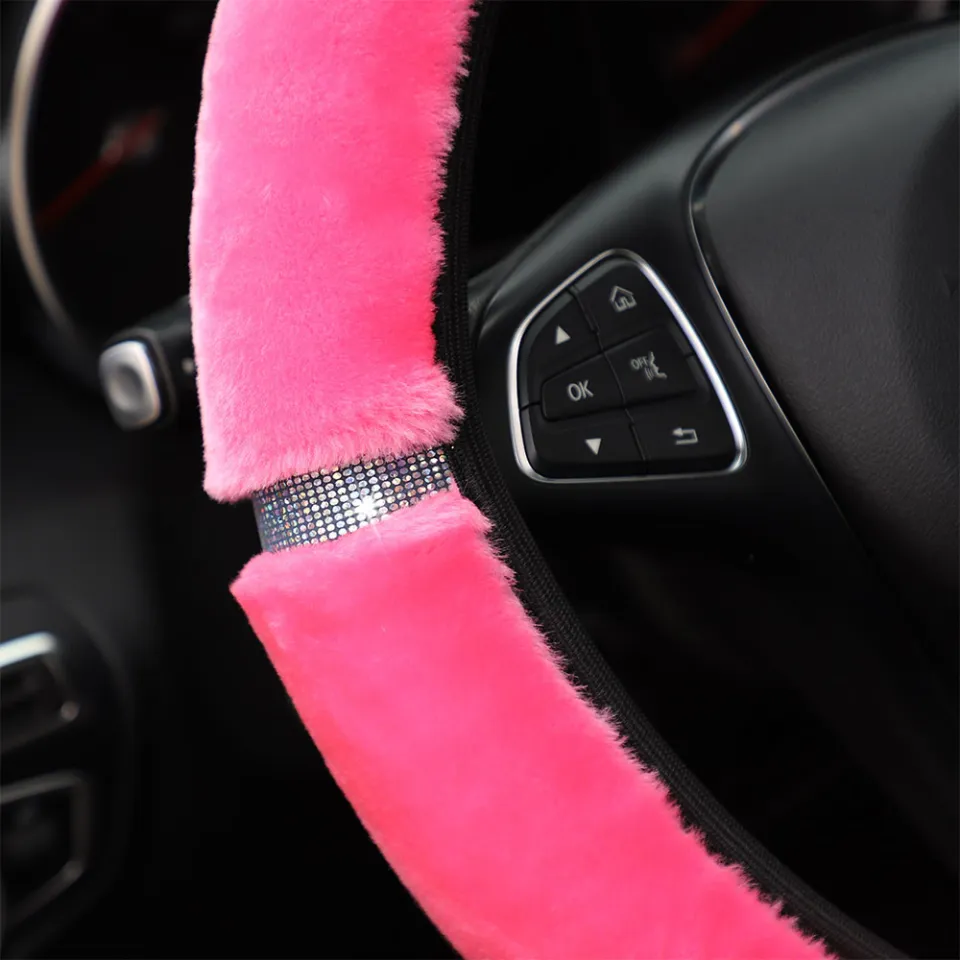 37-38cm Soft Plush Rhinestone Car Steering Wheel Cover