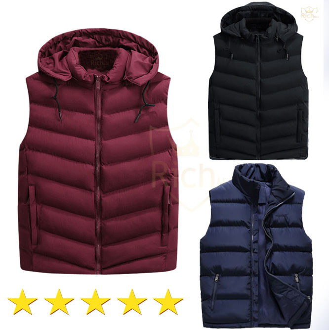 RichMan Men s Hooded Vest Padding Bomber Jacket Puffer Sleeveless Winter Lightweight Quilted Jacket for men and womens