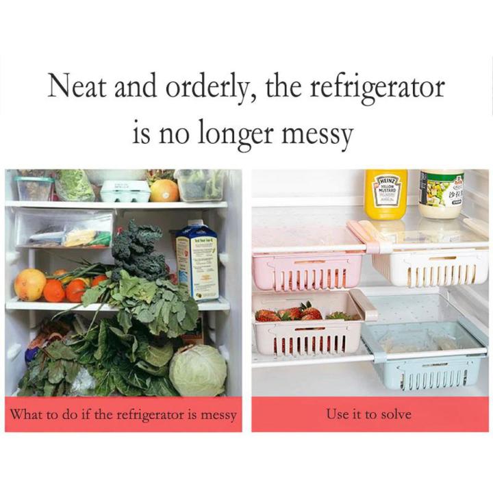 High Quality Unbreakable Adjustable & Stretchable Plastic Fridge Storage Basket , Space Sever For Food Vegetable And Spices Storage Basket , Fruit Organizer Drawer Cabinet Space Saver Basket For Refrigerator (Large Size) (MULTICOLOR)