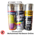 spray paint  , (one Bottle) Golden, Black, White, Red, Brown, yellow ,matt black, Blue, Pink, Voilet, orange, green, cream white, naval Grey, silver, Chrome، Lacquer, Beige . (mubah, colorexe, lotus, Win Plus , feather, GoldenMax، artiza،  etc. 