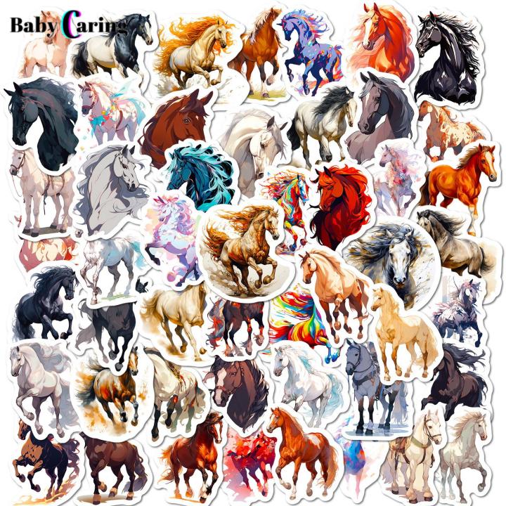 Horse Theme Stickers 50pcs Hand-painted Horse Sticker Set Waterproof Diy Decal Kit for Phone Laptop Skateboard More Southeast Asian Buyers' Favorite High-precision Printing Stickers