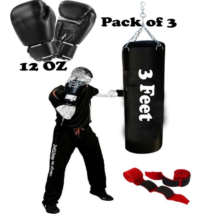 Boxing Bag set with Chain boxing Gloves hand bandages wraps boxing kit full set Punching Bag 3 Feet 74cmSandbag Boxing gloves full set MMA Daraz.pk