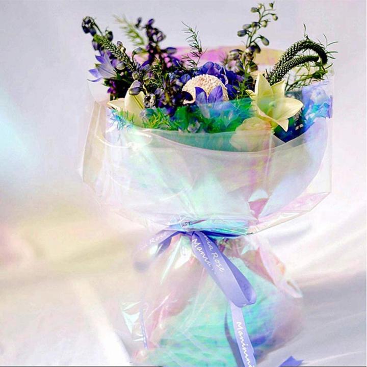 20 Pieces 59 cm x 57 cm Cellophane Wrap Paper Iridescent Film Gift Wrap Rainbow Flower Wrapping Packag Paper Come