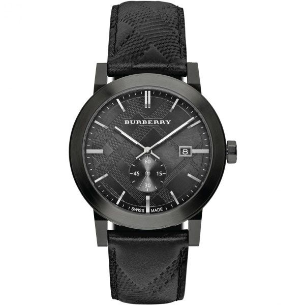 Burberry Wrist Watch For Men Quartz Black Leather Strap Black Dial 42mm Watch BU9906