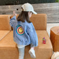 Girls' Jean Jacket Spring and Autumn Korean Style Kids' Jacket2022New Western Style Top Smiling Face Middle And Big Children Little Girl. 