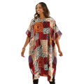 Printed Scoop Neck Short Satin Silk 41" Caftan, Women Night Dress. 