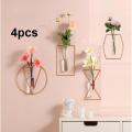 4pcs Wall Mounted Glass Vases with Iron Stand for Home Decor Hydroponic Plant Display in Golden and Black. 