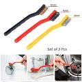 3Pcs Wire Brush Set, Nylon/Brass/Stainless Steel Brush with Curved Handle Grip, Cleaning Brush, Polishing Brush. 