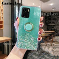 Casinglee for VIVO Y15S case Shiny Ring Glitter Soft Transparent Holder Stand Back cover with String for VIVO Y15S Phone cases cover Stars Moon Girls For girls and Boys. 