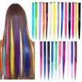 pac of 6 -Colored Highlight Synthetic Hair Extensions Clip In One Piece Color Strips 20" Long Straight Hairpiece For Sports Fans. 