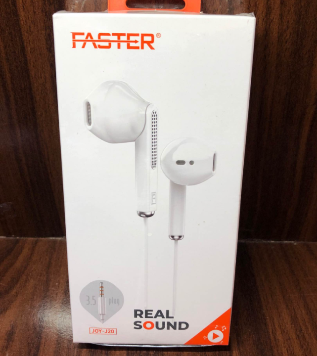 Faster Joy J-20 and J-25 Stereo Wired Handsfree – 3.5mm Jack, High Bass & Clear Sound with Mic (Universal)
