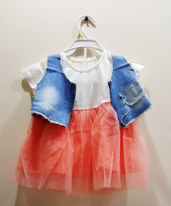 Kids Girls Frock with Jeans Jacket for Baby Girl ( 1 Set )