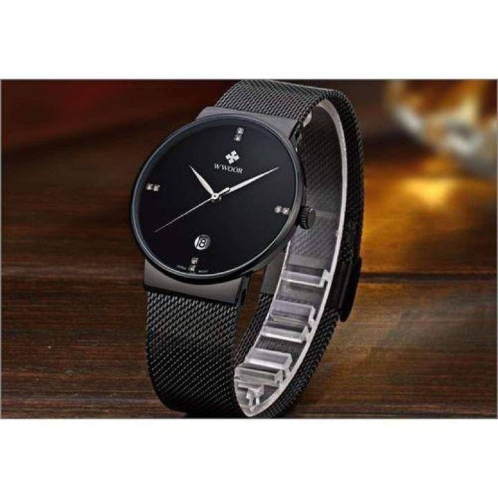 Waterproof Calendar Quartz Watch With Stainless Steel Mesh Band