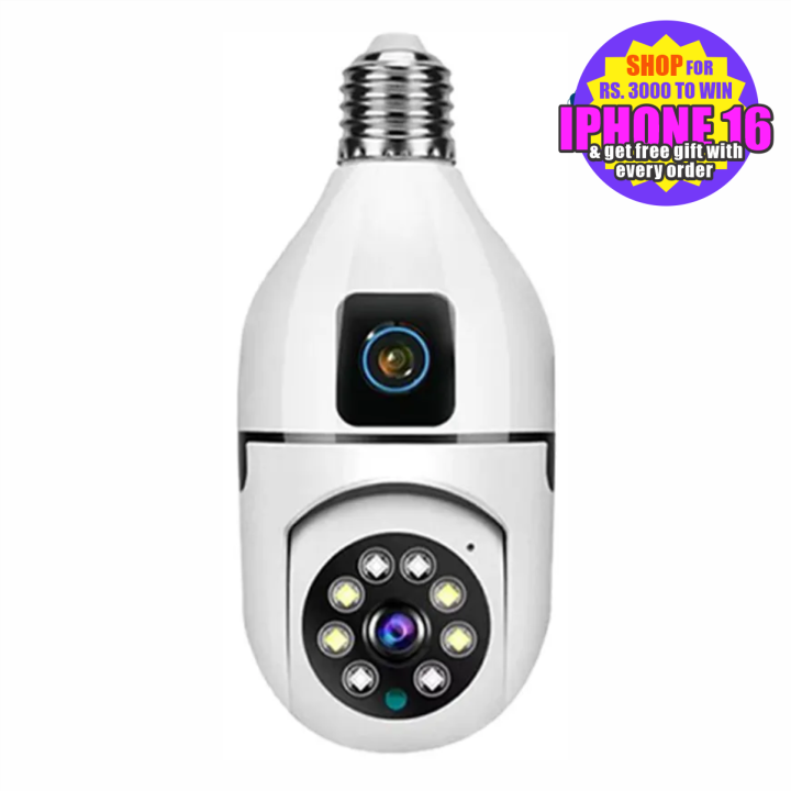 GSS E27 Dual Lens Wifi Camera - Wifi Smart Camera - CCTV Camera Wifi - Home Security Camera - Smart Camera Wifi - CCTV Wifi - Security Camera For Home Wifi - Camera CCTV - Security Camera - Security Camera For Home