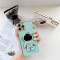 For Vivo Y16 Cartoon Astronaut Folding Bracket Design Luxury Plating Soft Phone Case. 