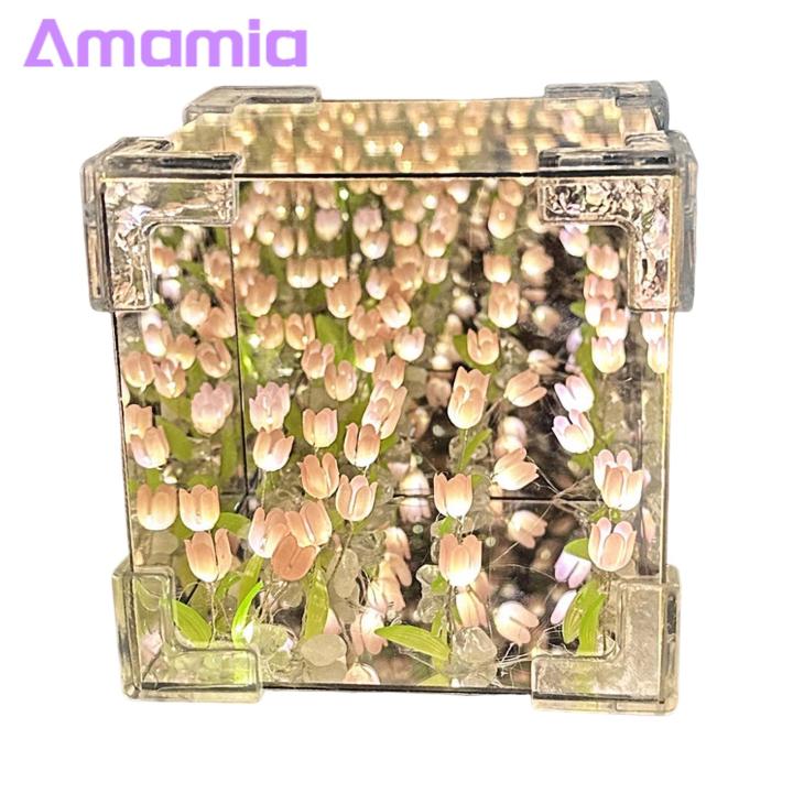 Infinity Mirror Night Light Diy Handmade Tulip Night Light Ambient Lamp Beautiful Desktop Ornament for Led Light
