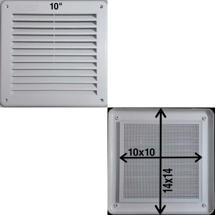 Classic Vent Ventilation Grille Cover 10 inch  For Wall Ceiling Mounted Vent Built-in Fly Screen Mesh for exhaust fan Bathroom Office Home (INNER MESH 10" OUTER FRAME 14X14)