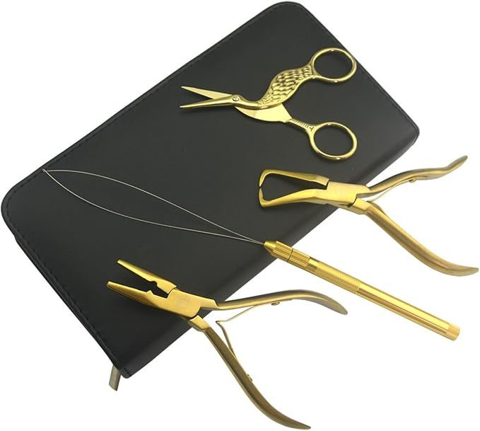 Hair Extension Beading Tool Kit Hair Extensions Micro link Bead Closer and Remover Pliers and Cutting Scissors set