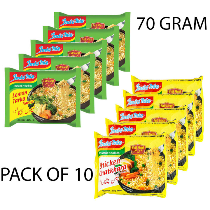 Indomie Noodle | Instant Noodles 70 Grams | Pack of 10 | (Lemon Tarka & Chicken) Vegetable Flavour