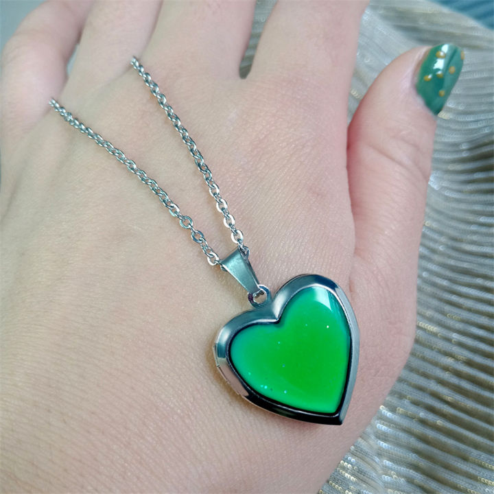 Heart Mood Locket Necklace Color Changing Necklace Temperature Mood Stainless Steel Love Shape Photo Pendant Necklace Jewelry