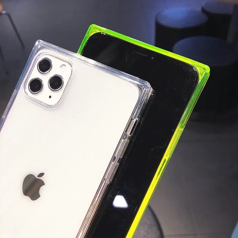Square Fluorescent Color Transparent Phone Case For iPhone 13 Pro