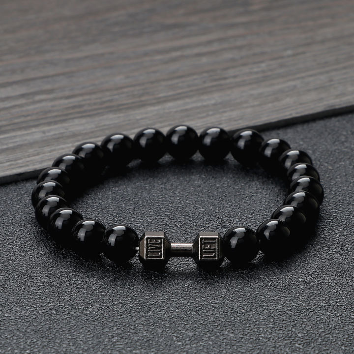 Killer Bzzo Gym Dumbbells Beads Bracelet Natural Stone Barbell Energy Weights Bracelets for Women Men Couple Pulsera Wristband Jewelry Gift