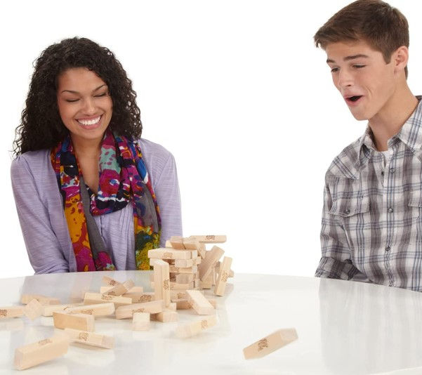 Hasbro Gaming Jenga Tower Wood Blocks Game - Dice and Numbers Classic Jenga Wooden Stacking Tower Game for Kids & Adults