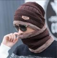 Winter Cap and neck Elastic Knitting Thick Fleece Warm Woolen Beanie Cap Sport Hat & Neck Scarf Set 2 Piece. 