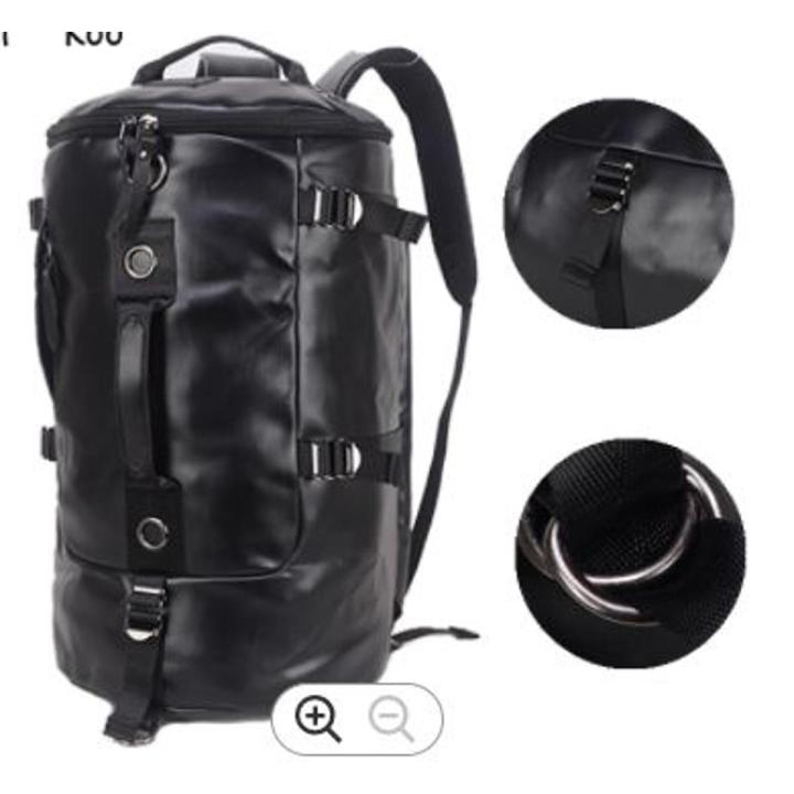 Black PU Leather Large Handbag Travel Duffle Gym Luggage Bag Tote Shoulder Bag with detachable long strap