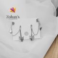 Pair of (2 Pcs) Silver plated Long Chain Butterfly Design Ear Cuffs Earrings for Women and Girls. 