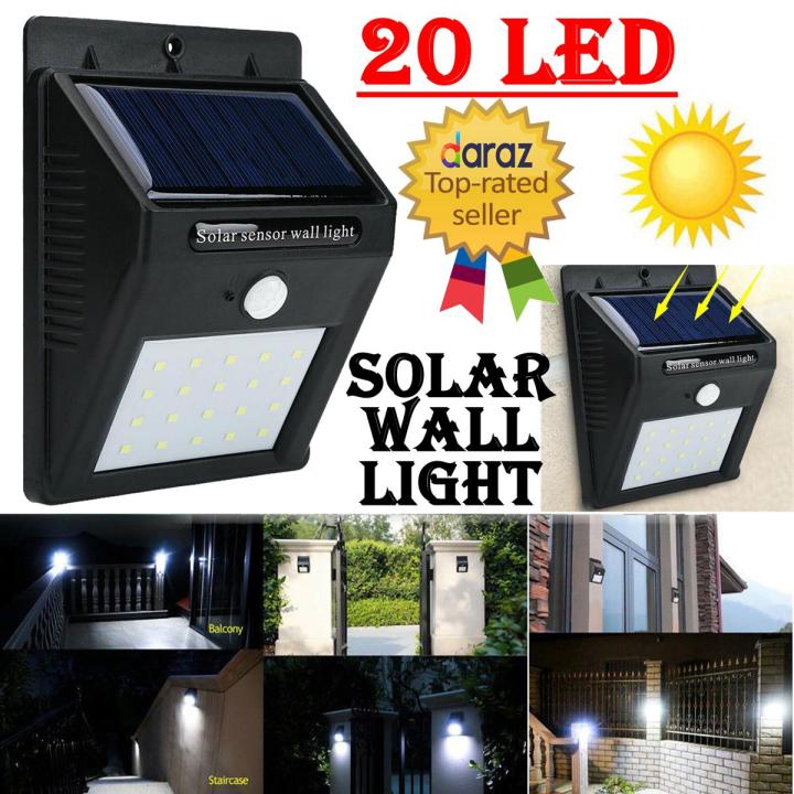 20 LED Solar Powered PIR Motion Sensors + CDS Night Sensor LED Light Outdoors Garden lighting Security Wall Mount Lights Best Waterproof Rechargeable Solar Bright LEDs New COB Flood Lights Street Chargeable solar Lawn Lamps Imported