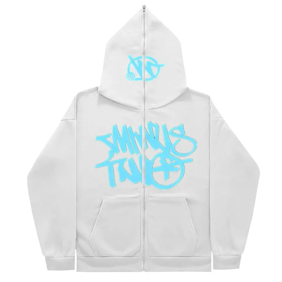 New Y2K zipper hoodie minus two letters printed oversize