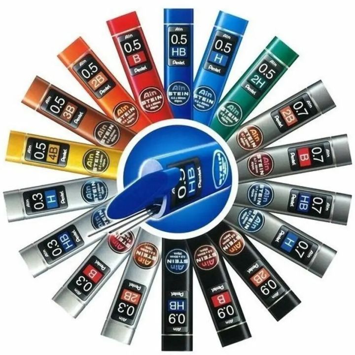 Pentel AIN Stein Mechanical Pencil Refill Lead 0.3 0.5 0.7 0.9 4B 3B 2B B HB H 2H Straggle Steipos