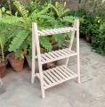 Wooden Plant Stand 2 Tier Foldable Flower Pot Display Shelf Rack Solid Wood Floor Two-layer Storage Balcony Folding Flower Stand. 