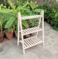Wooden Plant Stand 2 Tier Foldable Flower Pot Display Shelf Rack Solid Wood Floor Two-layer Storage Balcony Folding Flower Stand. 