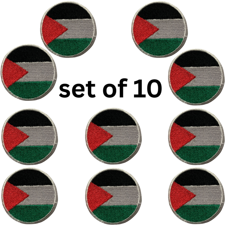 Palestine Palestinian round flag set of 10 embroidered sew on iron on patch badge
