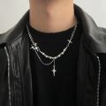 Kpop Zircon Cross Star Beaded Necklace Men Imitation Pearl Star Pendant Necklaces Y2K Hiphop Star Tassel Choker Necklace Unisex. 