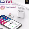 Original I12 Pro TWS (True Wireless Stereo) Bluetooth Earphones Headset With HiFi Stereo Sound & Touch Control System (Connected With All Bluetooth Devices).. 